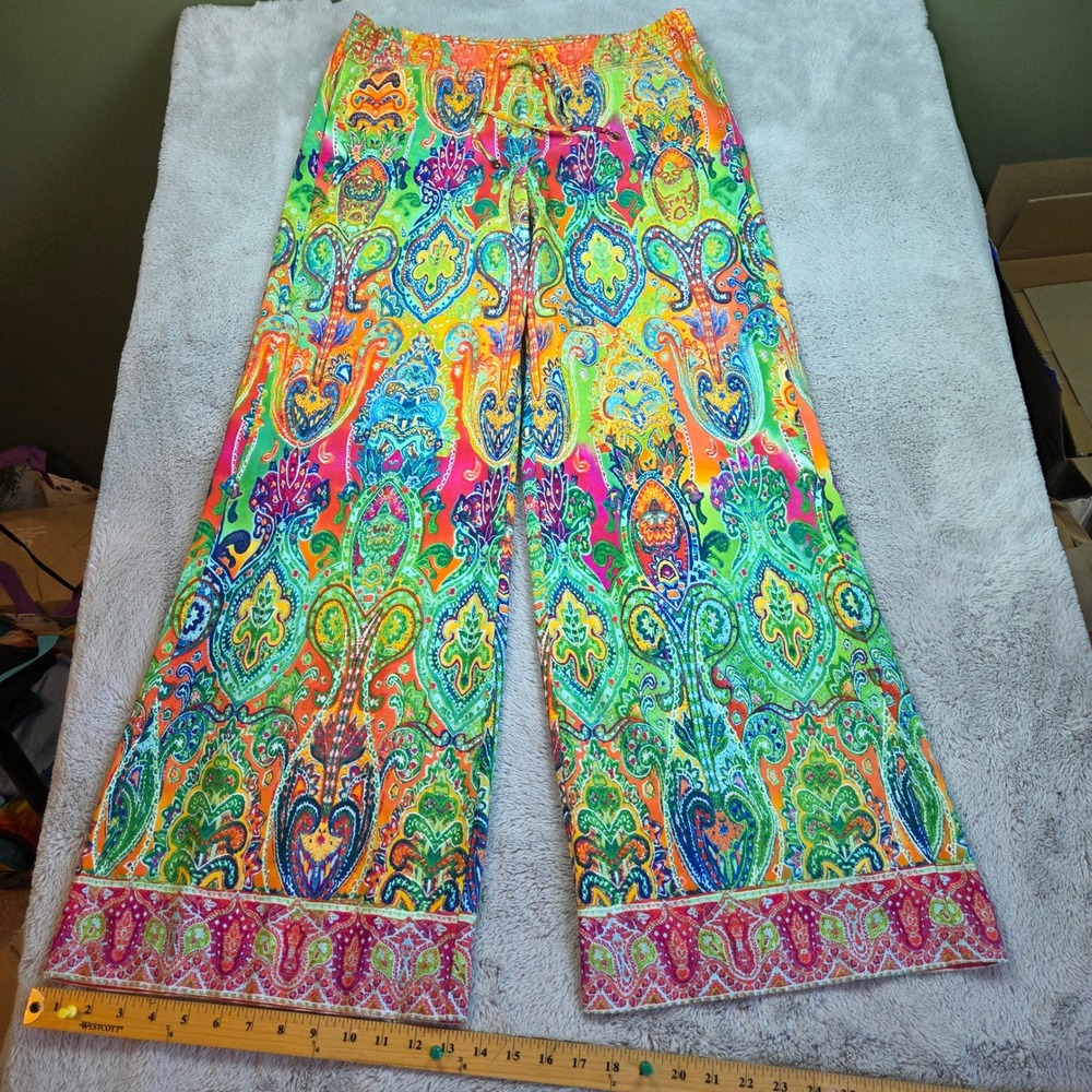Lauren Ralph Lauren Wide Leg Pants Womens M Paisley Drawstring Multi-Color New